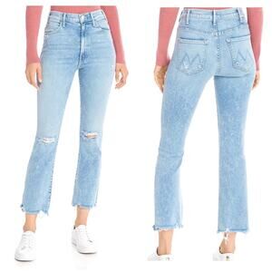 Mother The Hustler Ankle Chew Hem Ripped Knee Stretch Crop Blue Jeans 31 x 28